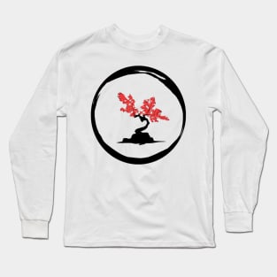 Cherry blossom sumi bonsai tree - Enso circle Zen inspired Long Sleeve T-Shirt